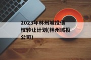 2023年林州城投债权转让计划(林州城投公司)