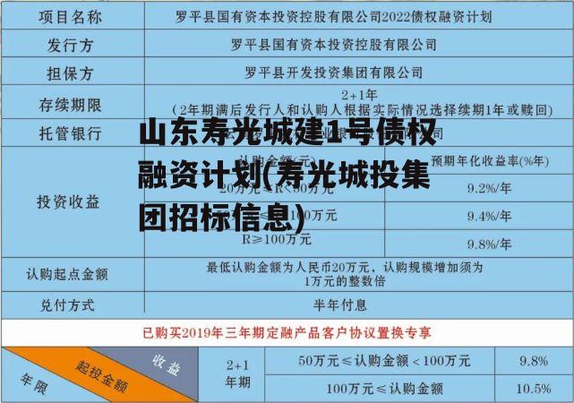 山东寿光城建1号债权融资计划(寿光城投集团招标信息)